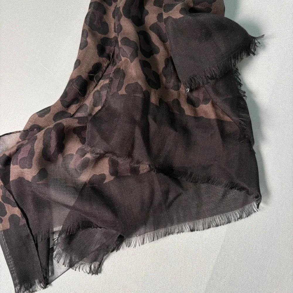 Coach New York Leopard Print Scarf Modal Wool Blend Brown Black Animal Print